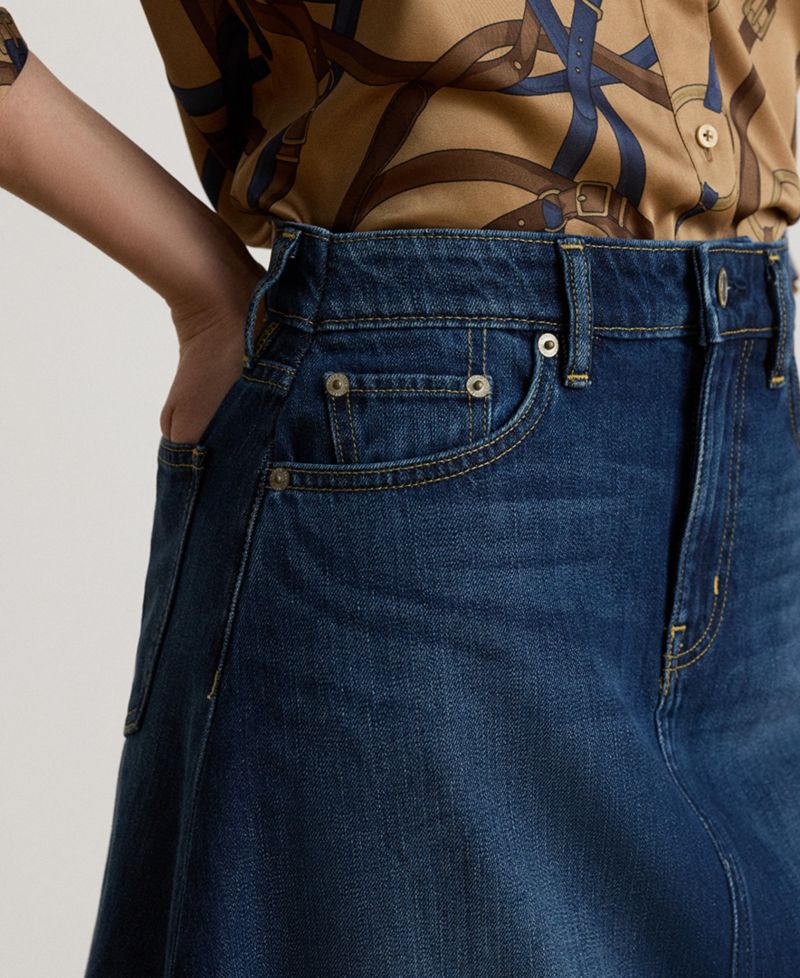 Women's A-Line High-Waisted Midi Denim Skirt