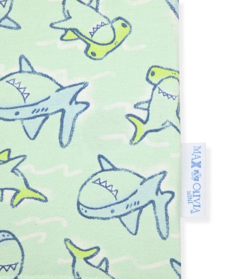 Baby and Toddler Boys 12M-5T Shark Print Crewneck Top and Pants, 3-Piece Pajama Set