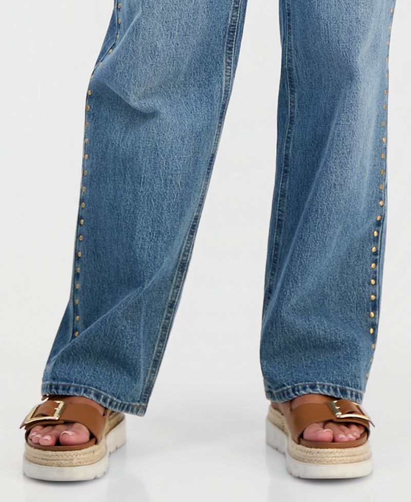 Petite High-Rise Embroidered Straight-Leg Jeans