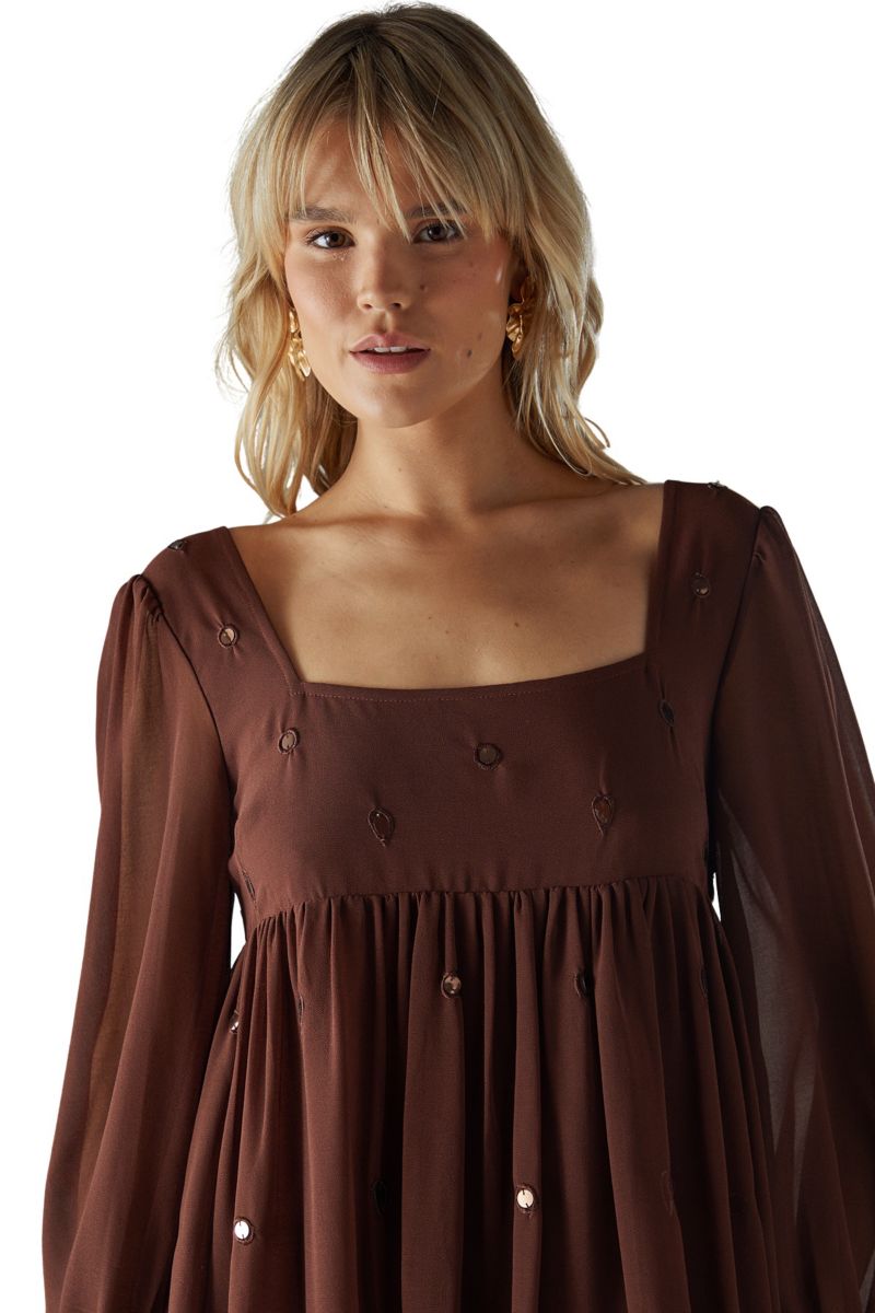 Women's Hand Embellished Square Neck Mini Dress