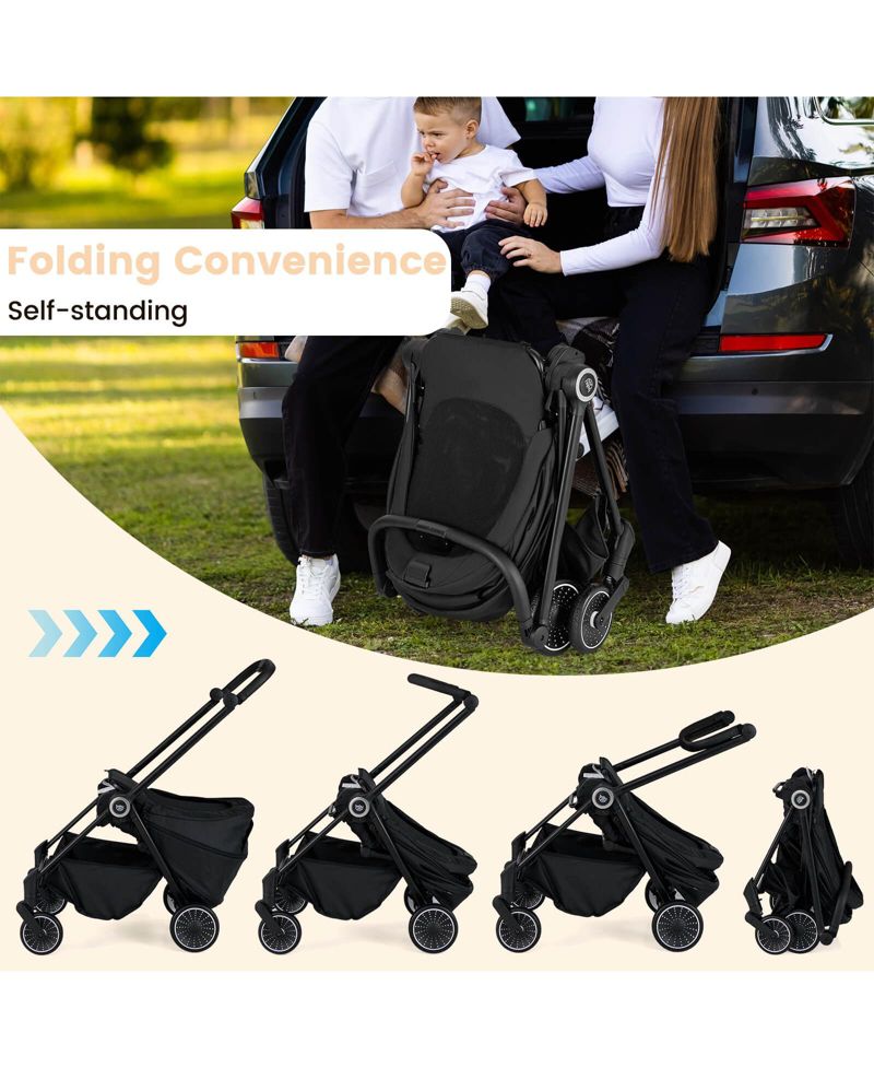 Baby Stroller Foldable Infant Pram with Reclining Backrest Handle