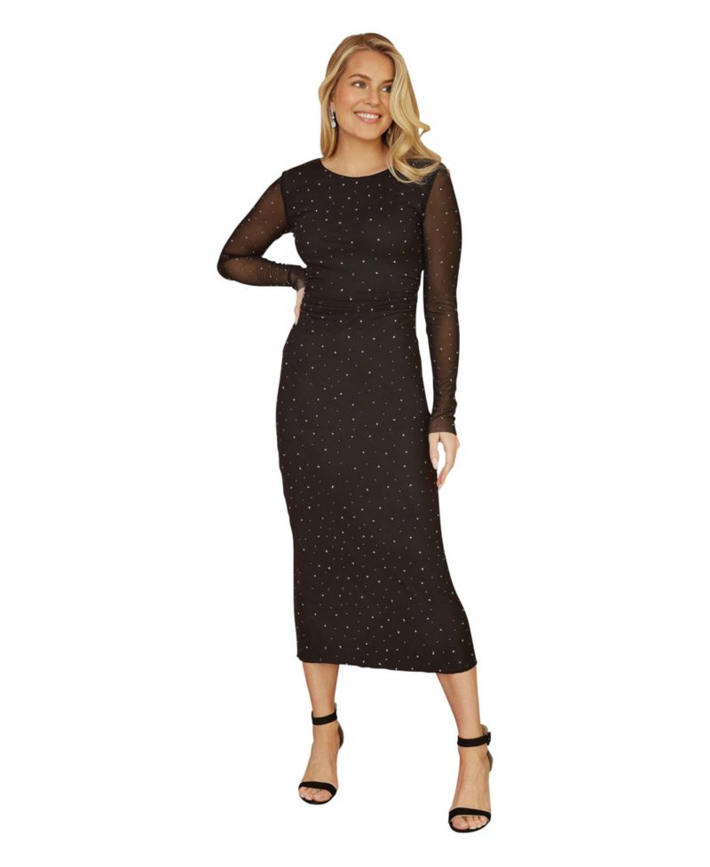 Women's Sparkle Mesh Bodycon Midi Dress