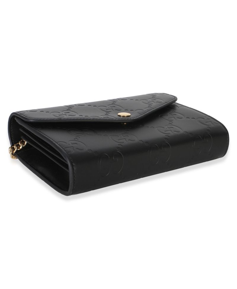 Black Calfskin GG Debossed Chain Wallet