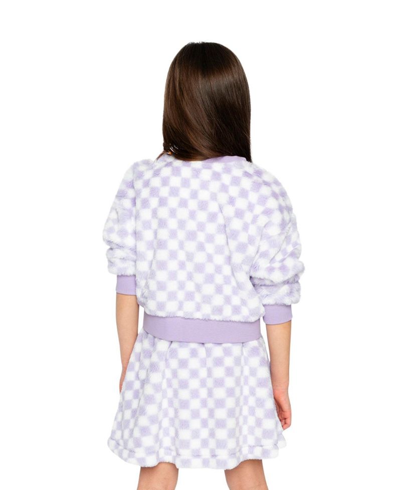 Little and Big Girl 6-12 Faux Fur Top Lilac and Tiles