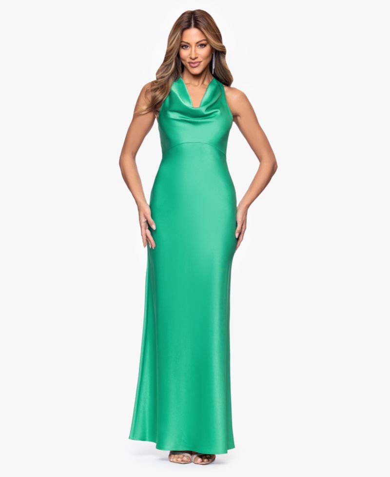 Women's Long Satin Cowl Neck Gown