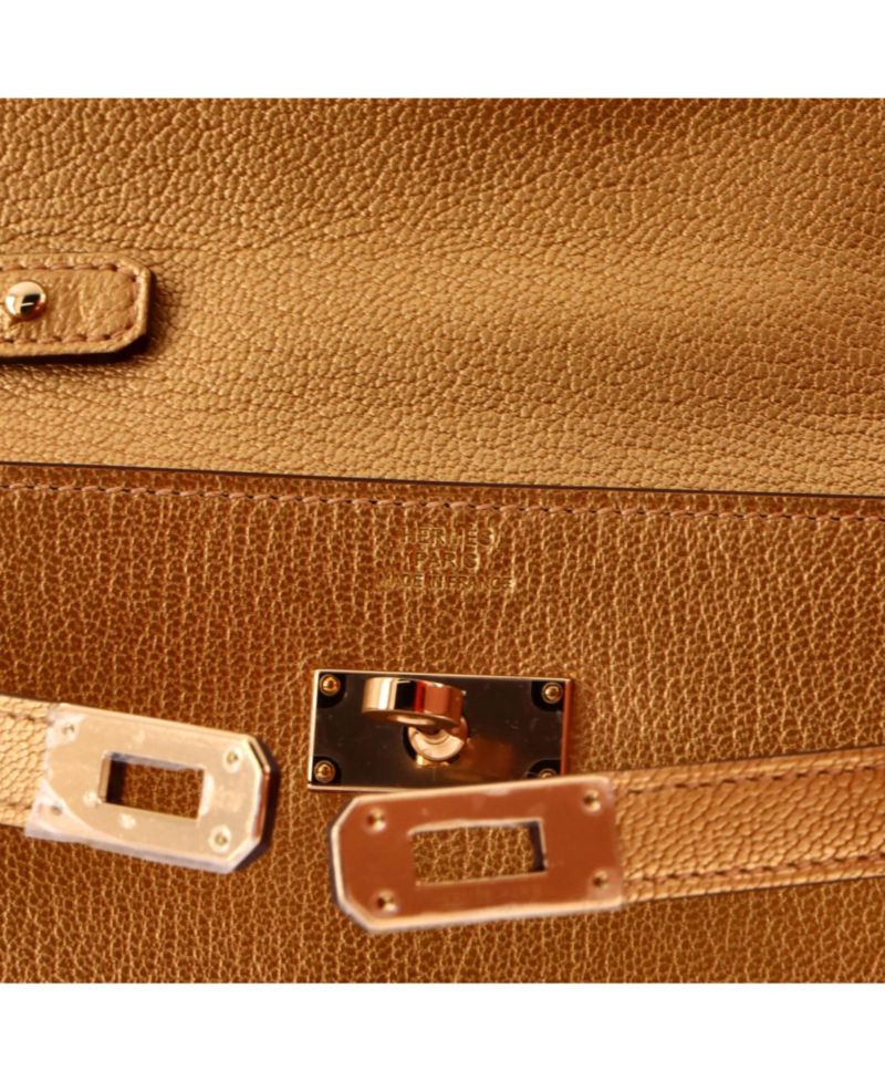 Pre-Owned Hermes Kelly To Go Wallet Metallic Chevre Chamkilight