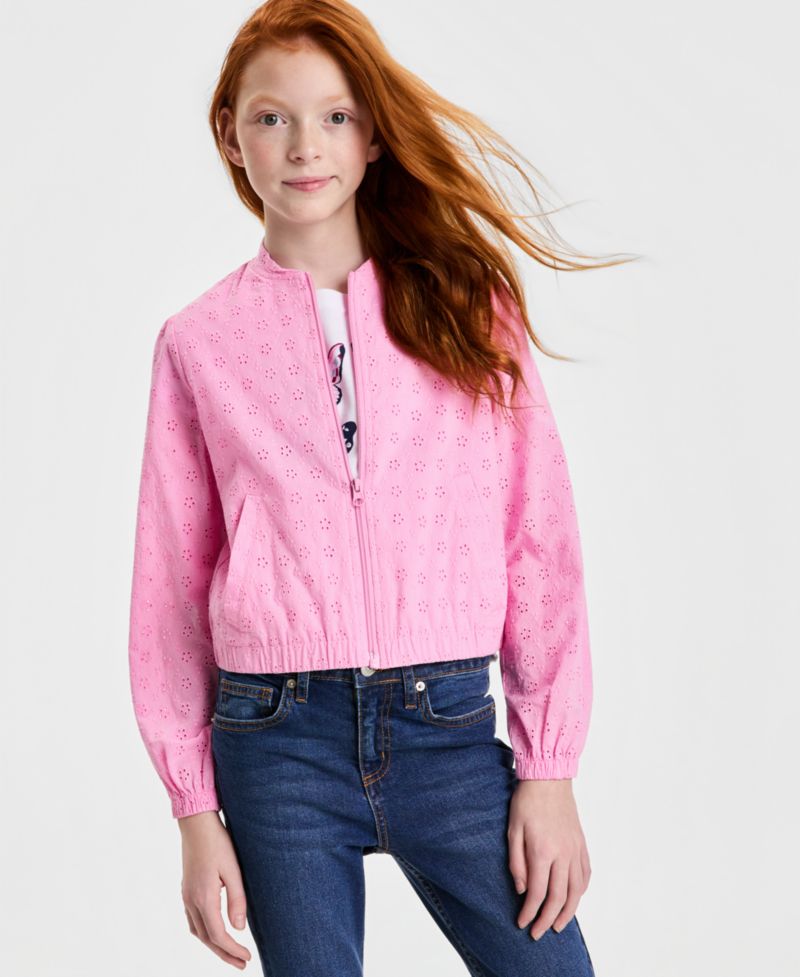 Girls' 5-20 Cotton Eyelet Bomber Jacket