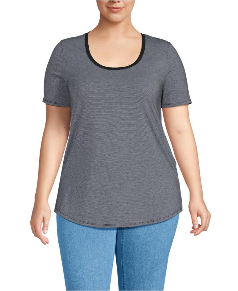 Plus Size Short Sleeve Power Performance Scoop Neck Curved Hem Tunic Tee