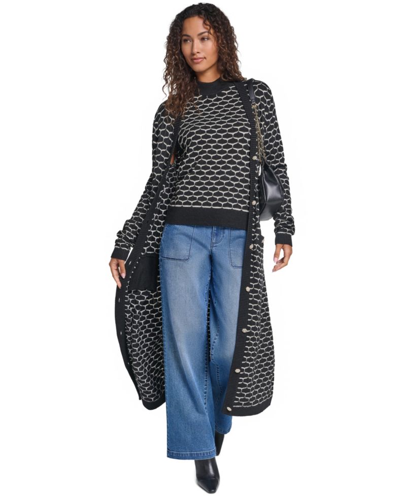 Women's Geometric V-Neck Duster Cardigan
