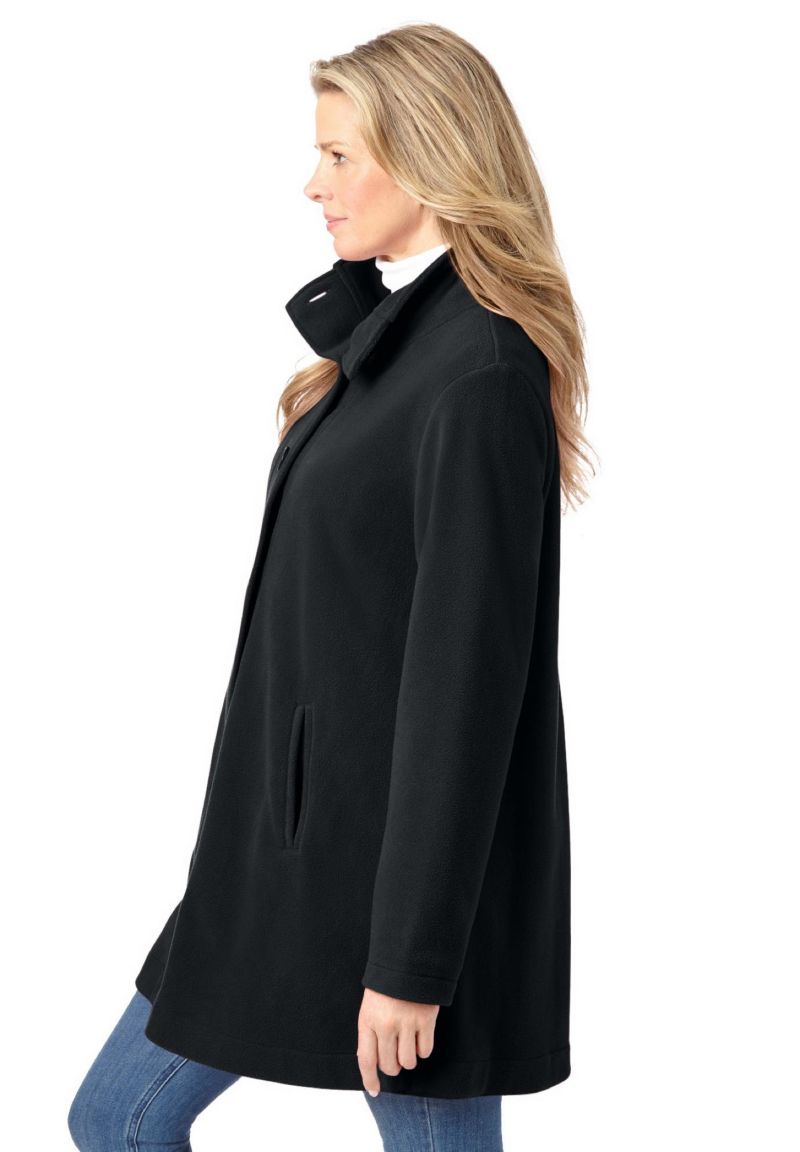 Plus Size Fleece Swing Funnel-Neck Coat