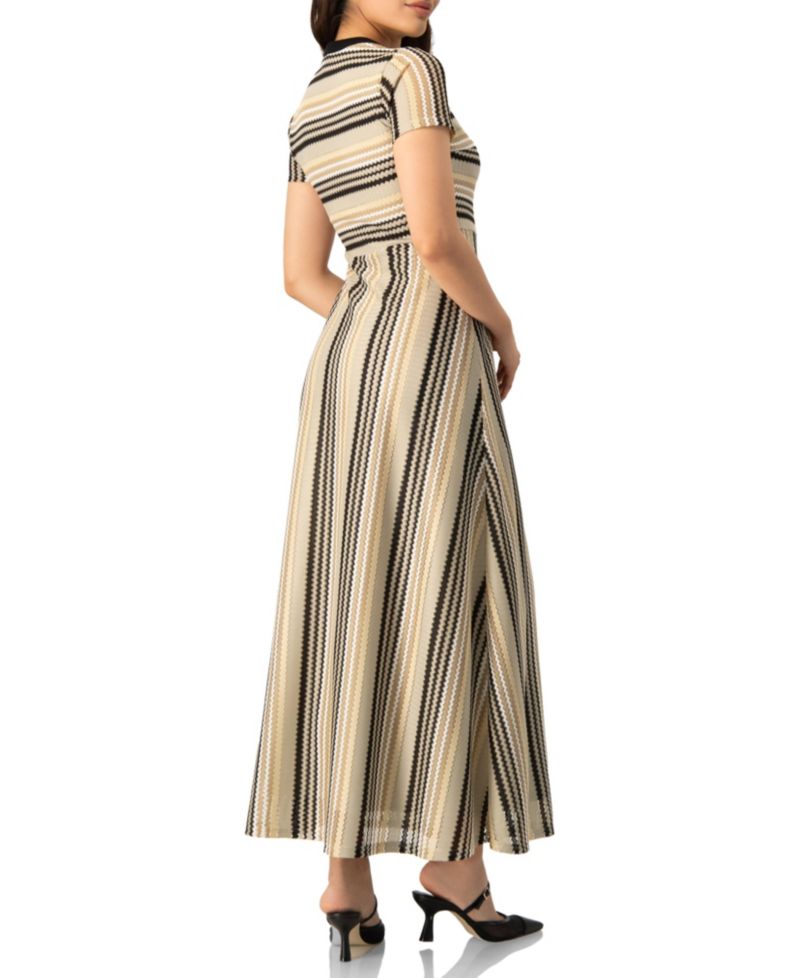 Women's Chevron Stripe Crochet Knit Maxi Dress