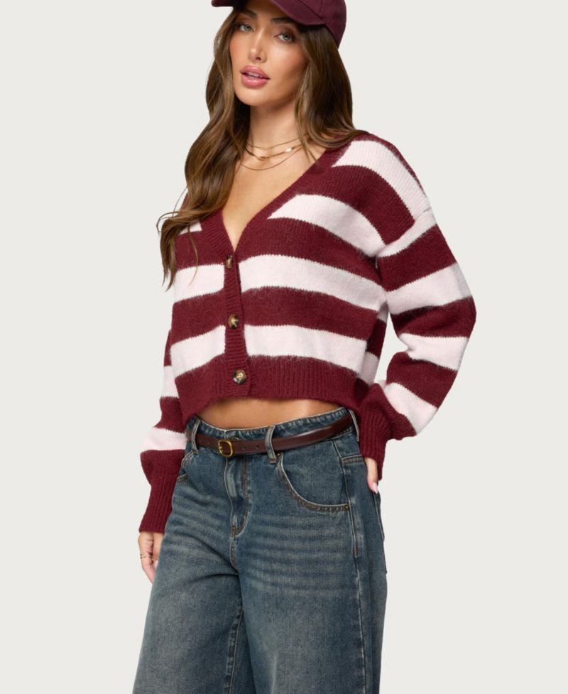 Women's Kaz Striped Knit V Neck Cardigan