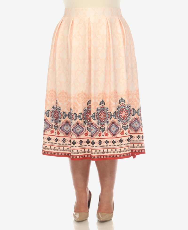 Plus Size Pleated Skirt with Border Print
