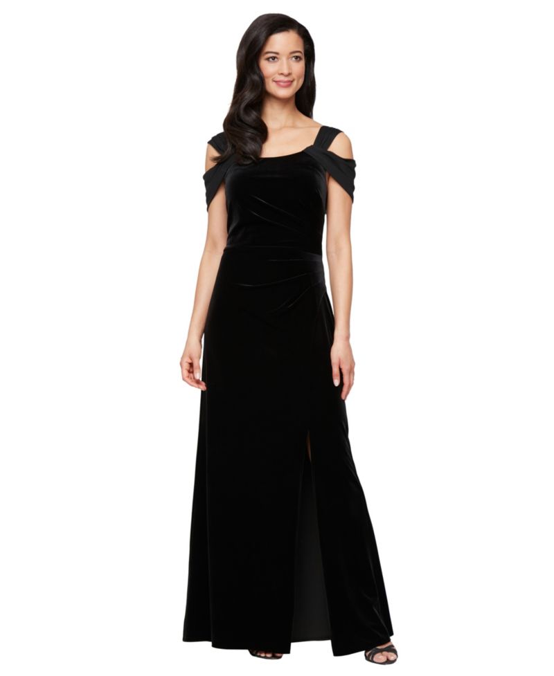 Women's Velvet Cold Shoulder Back Zipper Dress