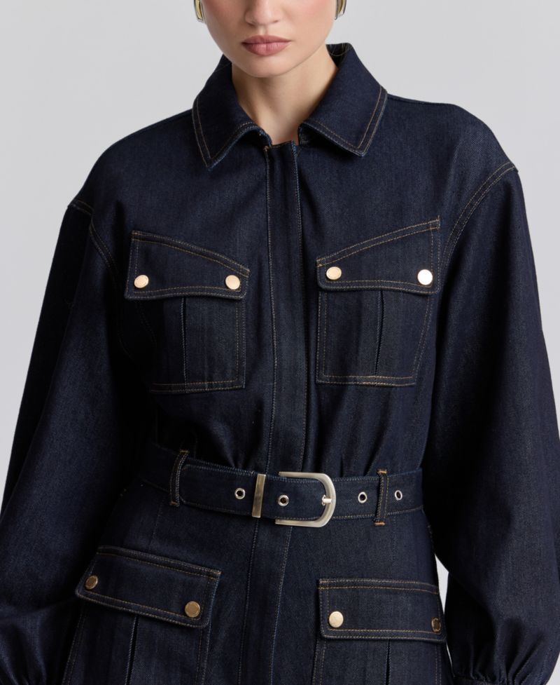 Women's Stretch Denim Belted Cargo Mini Dress