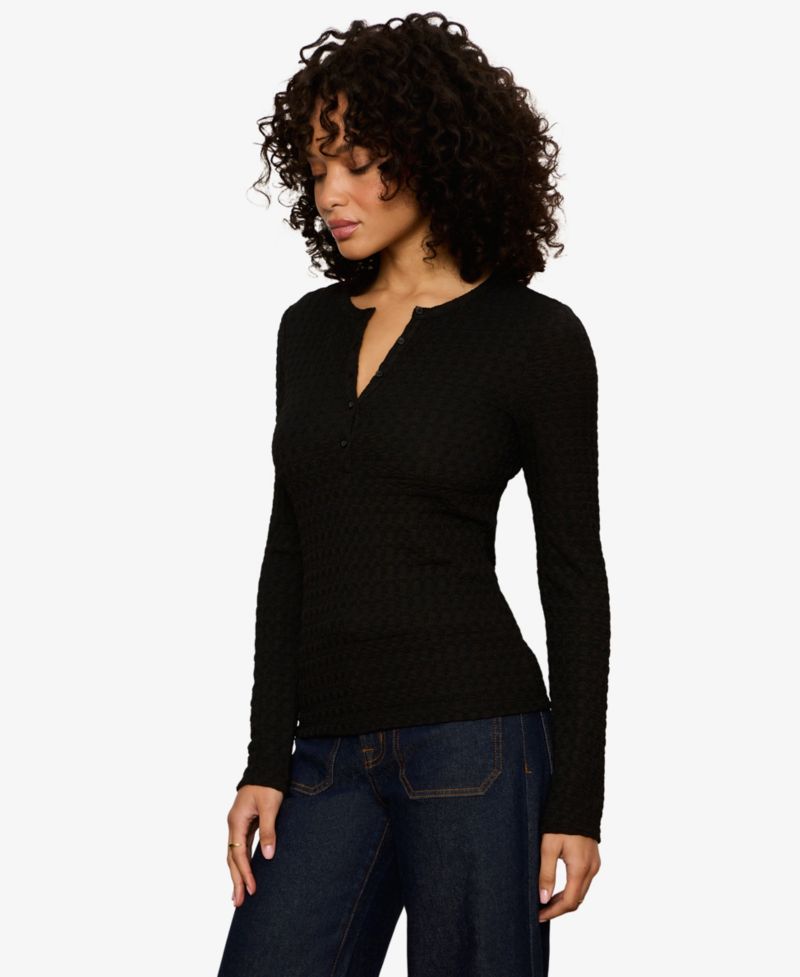 Women's Not So Basic Textured Long-Sleeve Henley Top