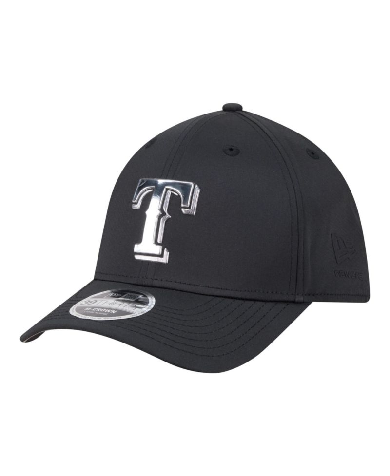 Men's Black Texas Rangers Metallic 39THIRTY M-Crown Flex Hat