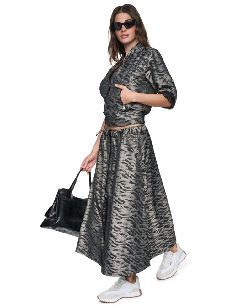 Women's Animal-Print 3/4-Sleeve Bomber Jacket