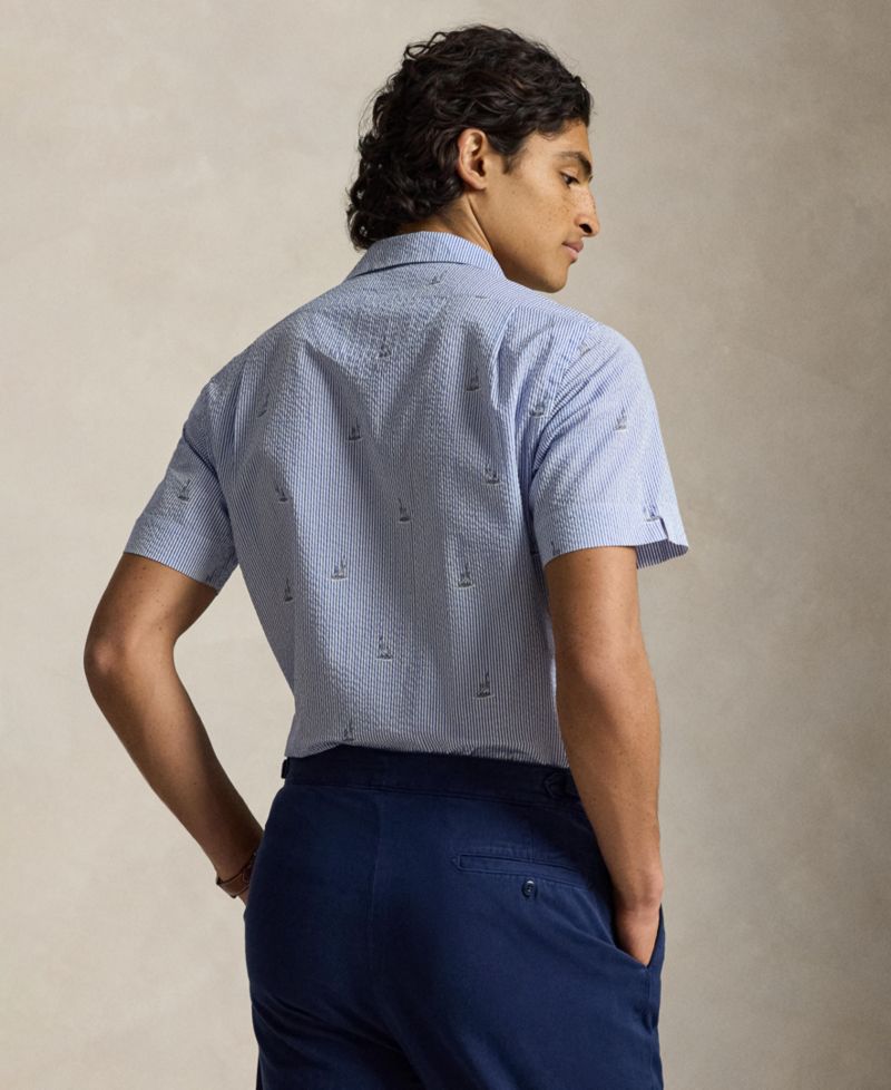 Men's Classic-Fit Sailboat Seersucker Shirt