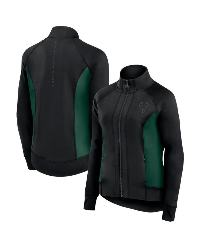Women's Black Milwaukee Bucks Studio Fitted Full-Zip Gym Track Jacket