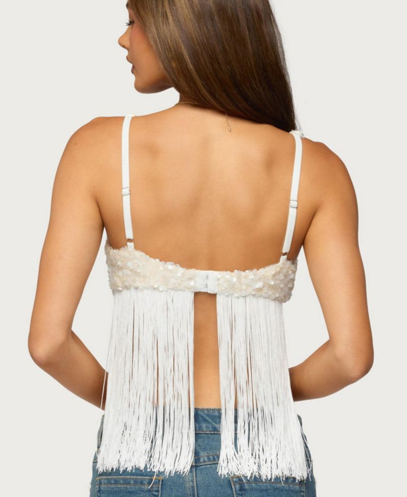 Women's Petrah Sequin Fringed Scoop Neck Bra Top