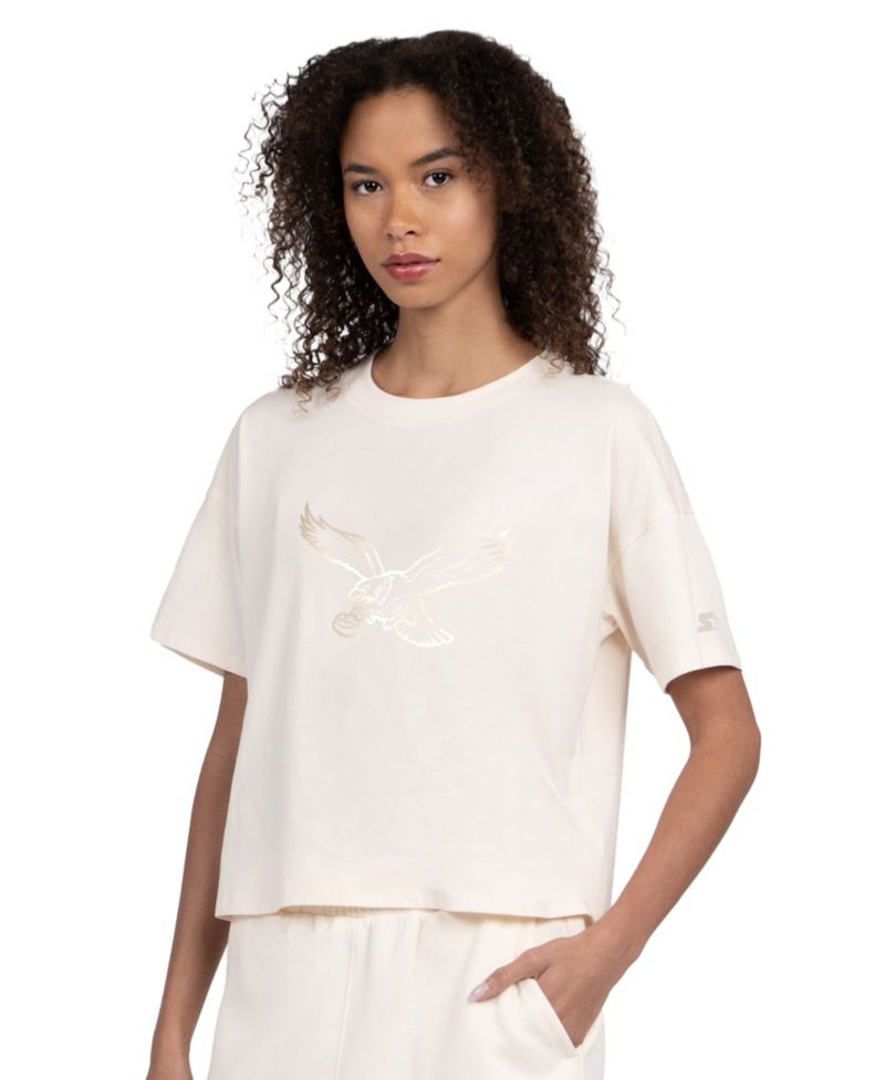 Women's Cream Philadelphia Eagles Pastel Travel Boxy Cropped T-Shirt