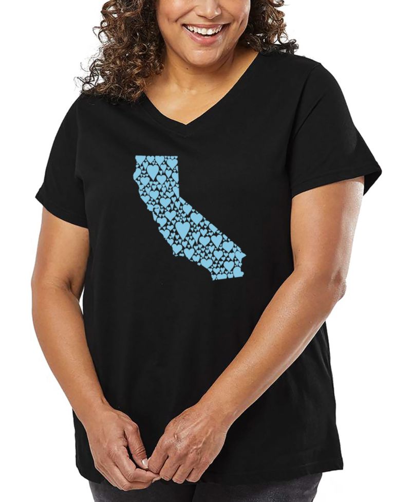 Plus Size California Hearts Word Art V-Neck T-Shirt