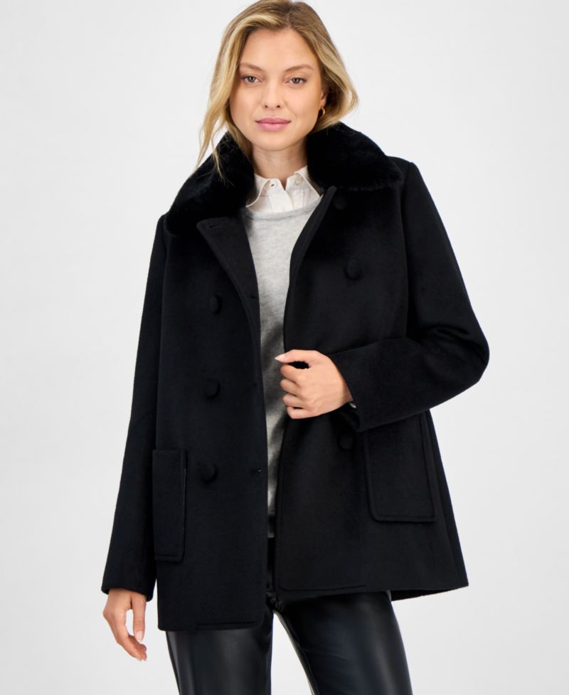 Women's Double-Breasted Faux Fur Collar Coat