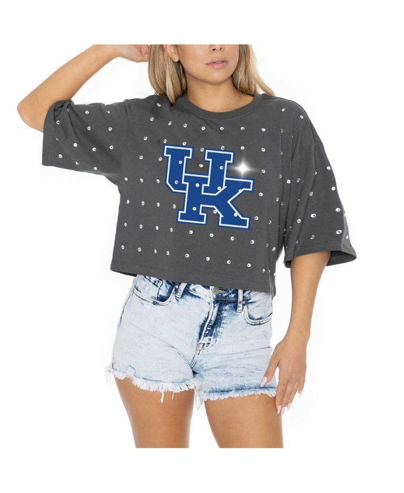 Women's Gray Kentucky Wildcats Go Time Rhinestone Crop T-Shirt