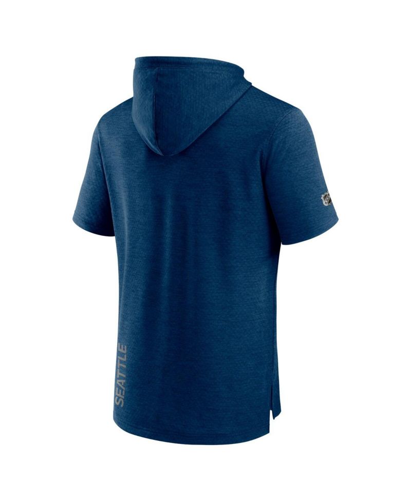 Men's Heather Deep Sea Blue Seattle Kraken Authentic Pro Short Sleeve Pullover Hoodie