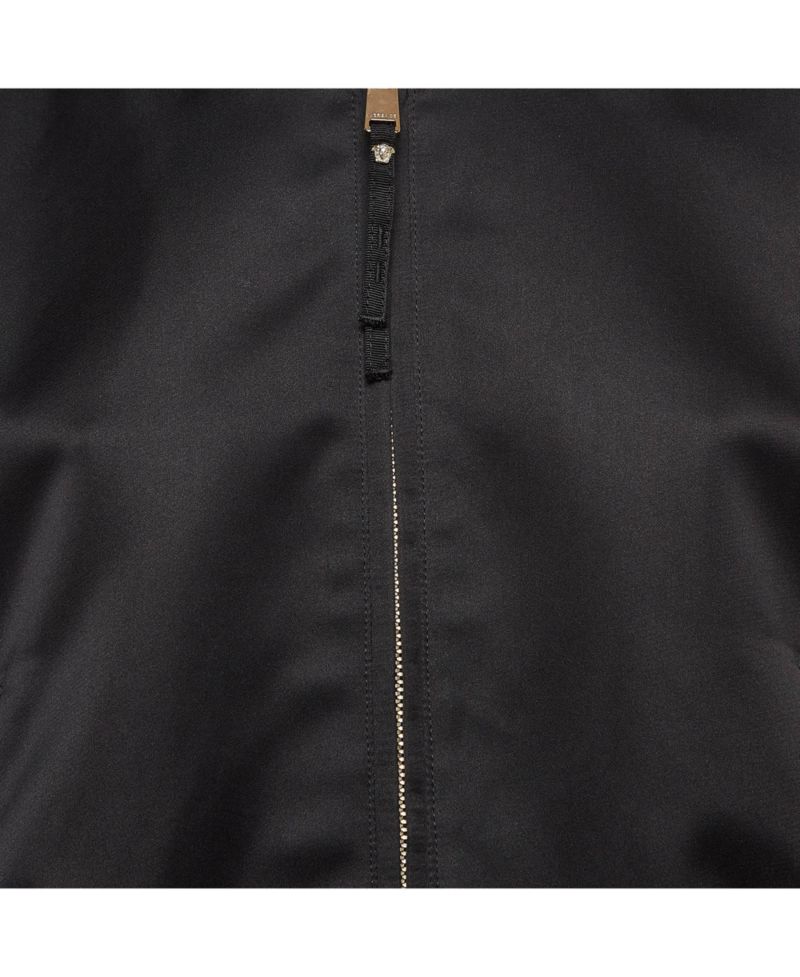Women's Black Medusa Embroidered Satin Bomber Jacket
