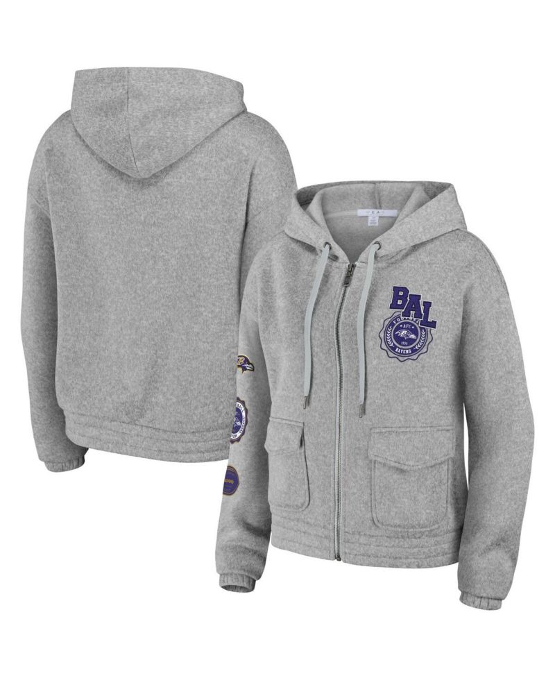 Women's Heather Gray Baltimore Ravens Full-Zip Hoodie