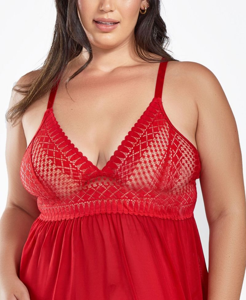 Plus Size 2 Piece Soft Cup Lace Baby Doll Lingerie Set