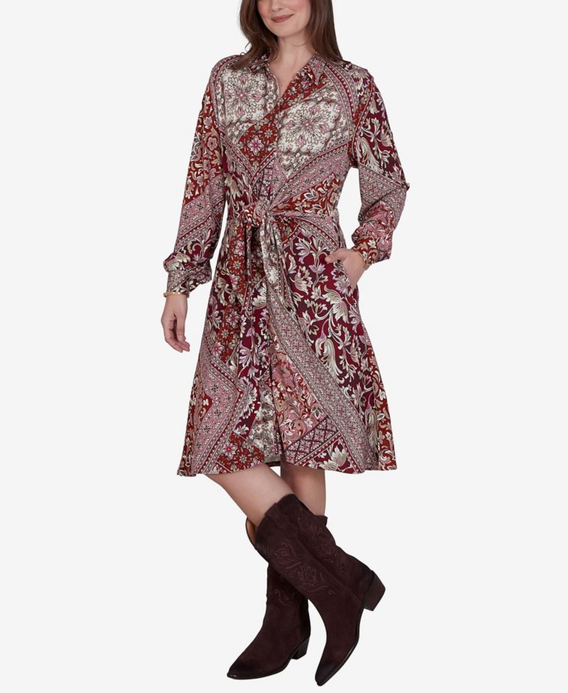Petite Victorian Long-Sleeve Floral Midi Dress