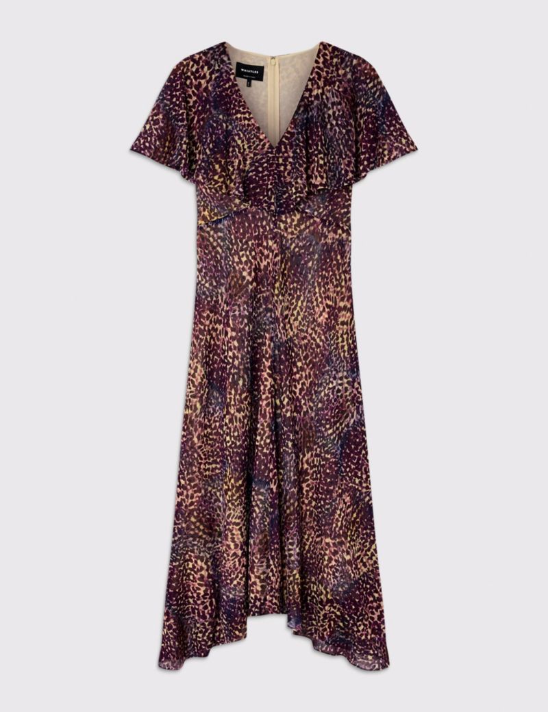 Women's Orchid Print V-Neck Midi Dress