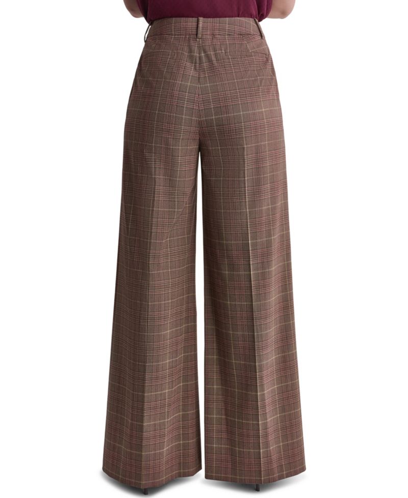 Women's Wide-Leg Pleated Plaid Pants