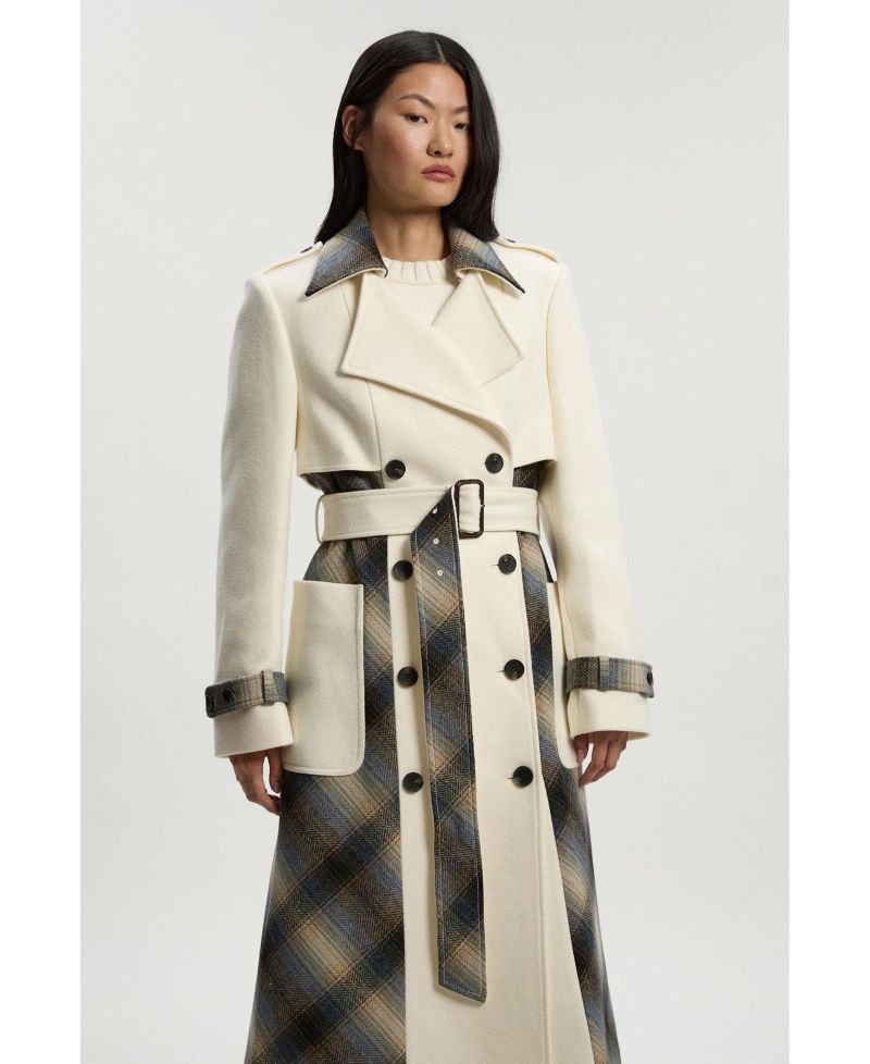 Women's Wool Check Trench Midi Coat