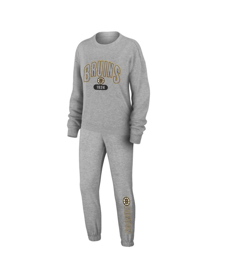Women's Heather Gray Boston Bruins Knit Long Sleeve Tri-Blend T-shirt and Pants Sleep Set
