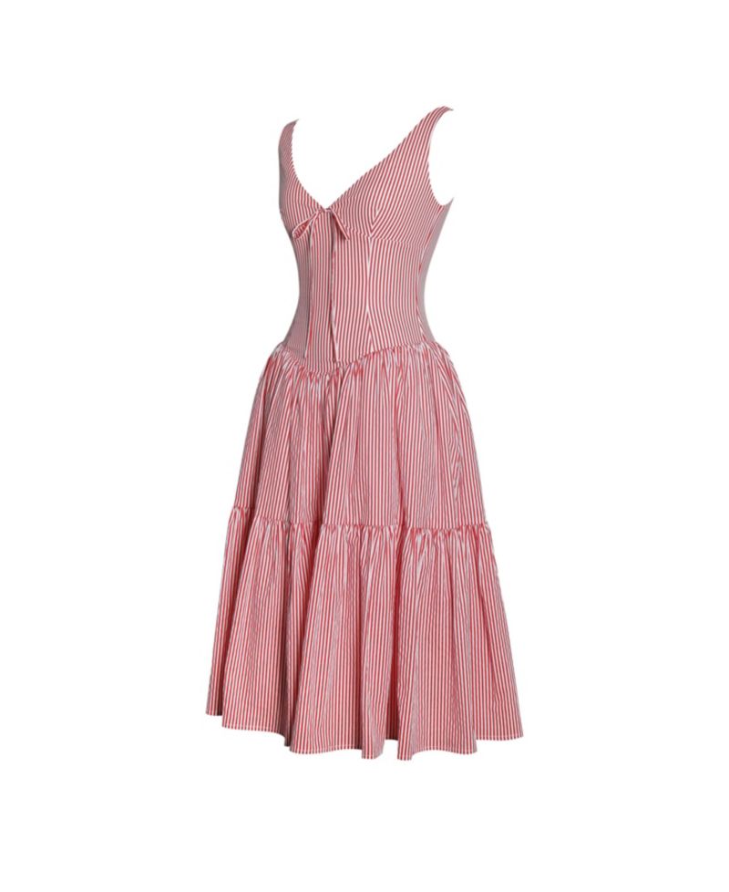 Women's Oceana Red Candy Stripe Drop Waist Midi Dress