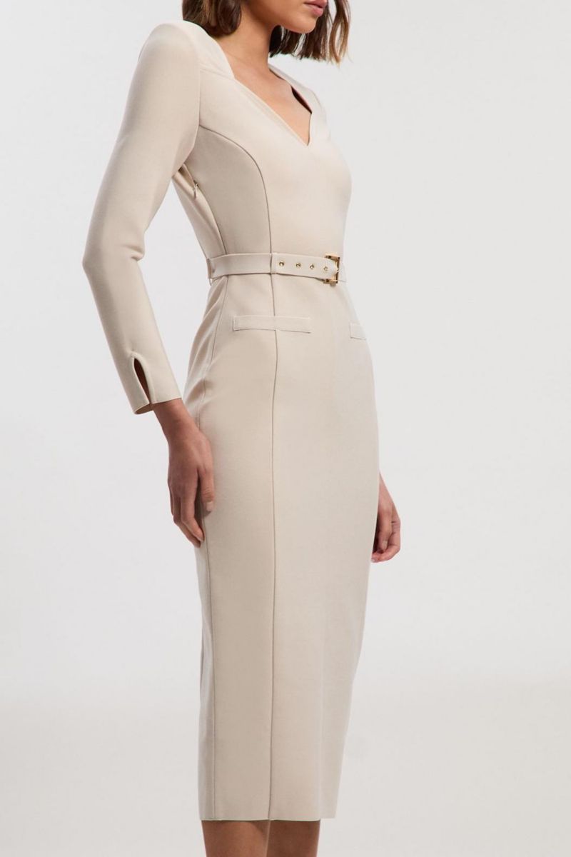Women's Figure Form Bandage Belted Midi Dress