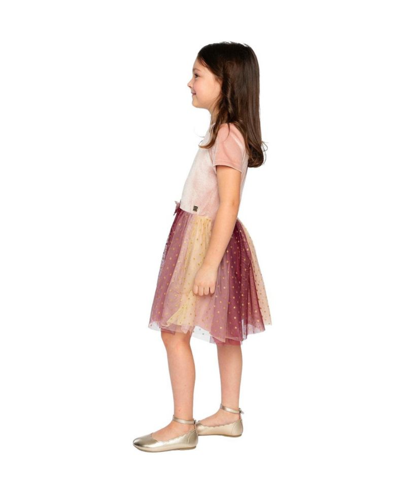Little and Big Girl (6-14) Bi-Material Dress with Gradient Print Skirt