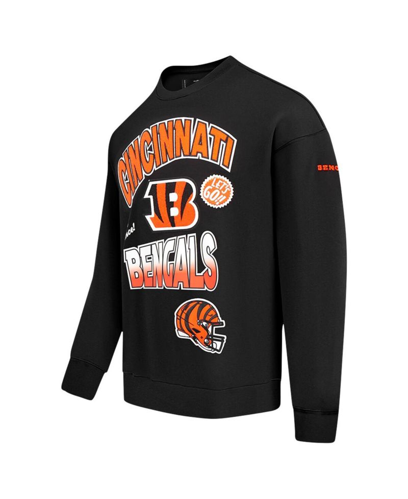 Men's Black Cincinnati Bengals Turn It Up Drop Shoulder Pullover Sweatshirt