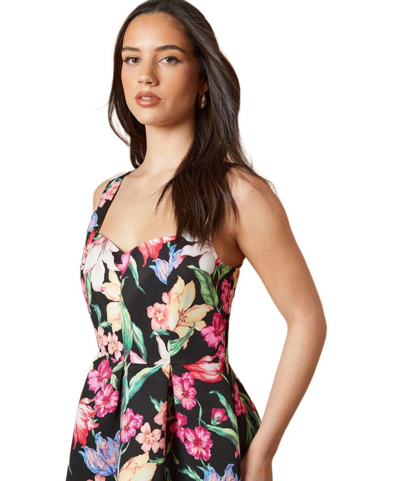 Women's Occasion Floral Strappy Twill Midi Dress