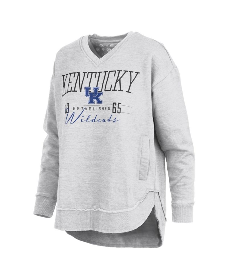 Women's Heather Gray Kentucky Wildcats Marcus East Hall Poncho V-Neck Sweatshirt