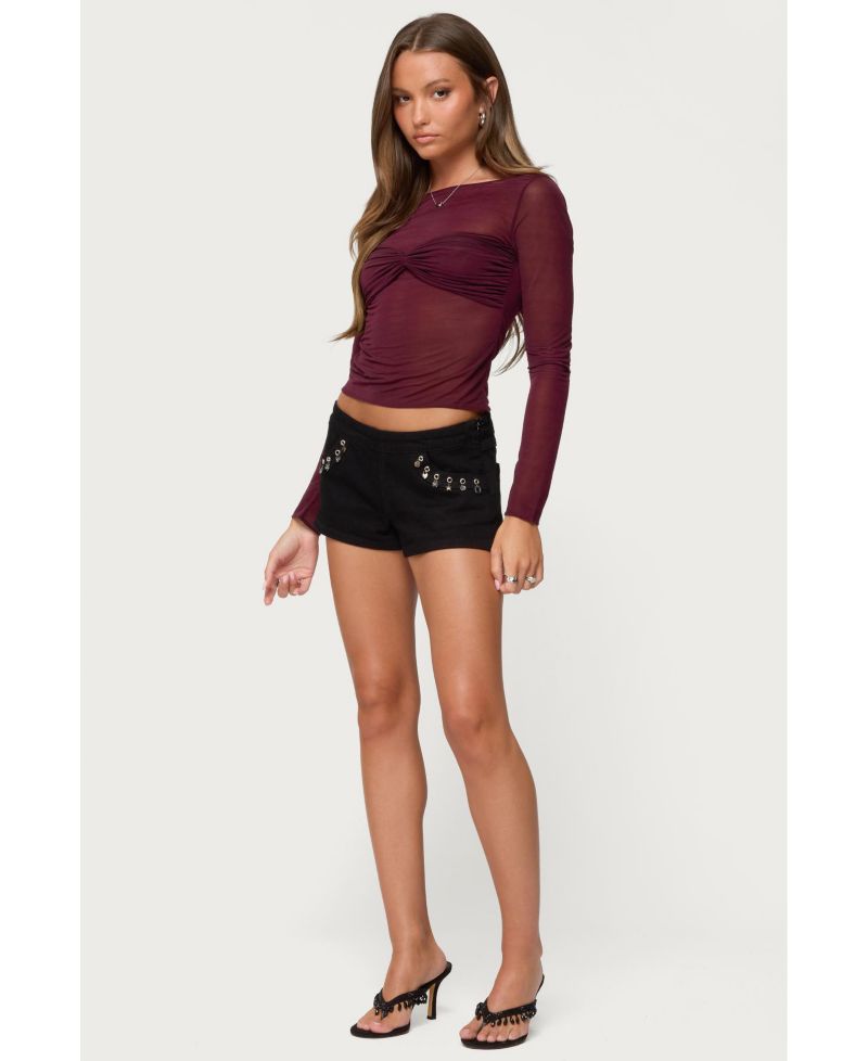 Womens Oona Sheer Gathered Long Sleeve Top