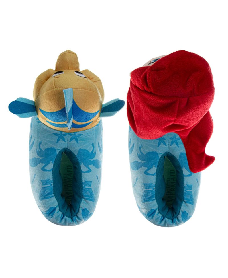 Little Mermaid 3D Ariel and Flounder Girls (5- 6 to 13- 1) Slippers Warm, Fluffy, and Comfortable House Footwear