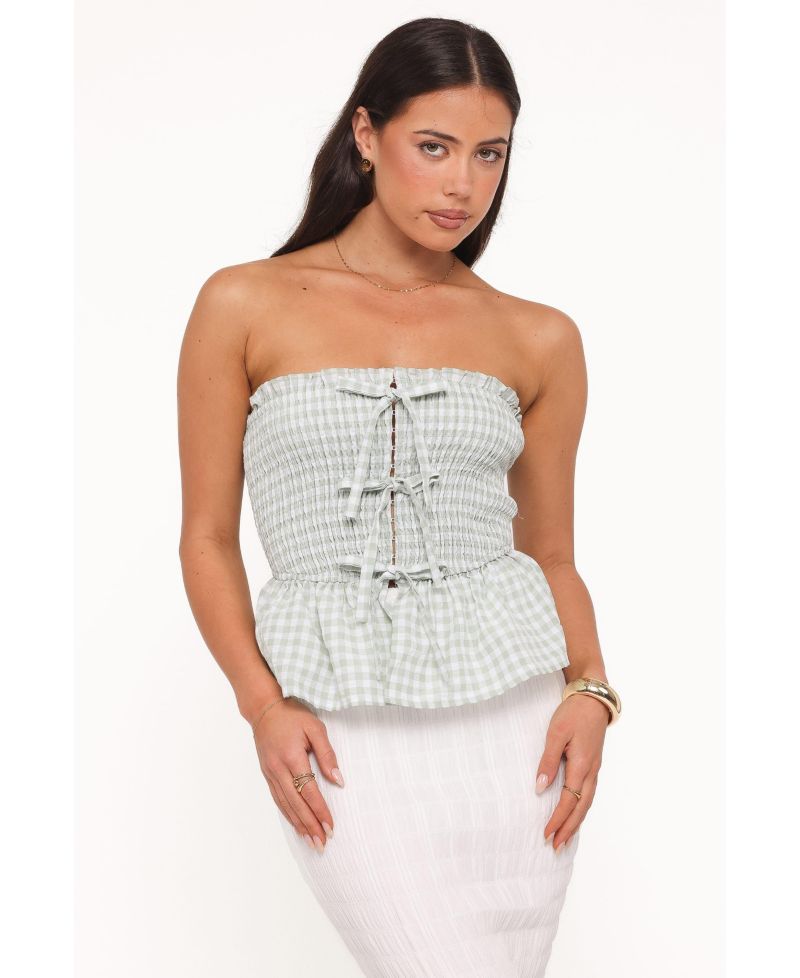 Women's Carina Gingham Strapless Bow Top