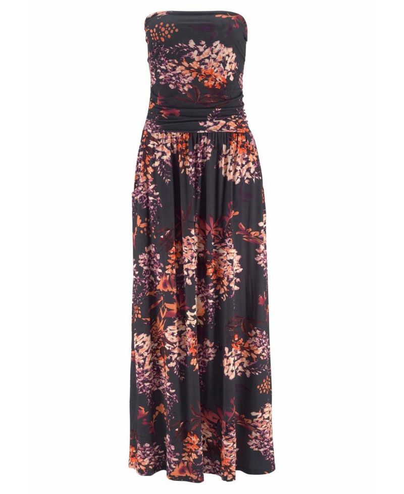 Women's Viscose Printed with Pockets Style Bandeau Maxi Dress