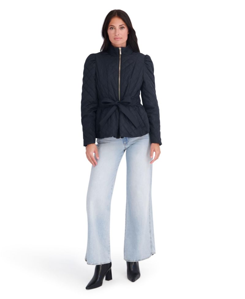 Women's Quilted Puff Sleeved Belted Jacket
