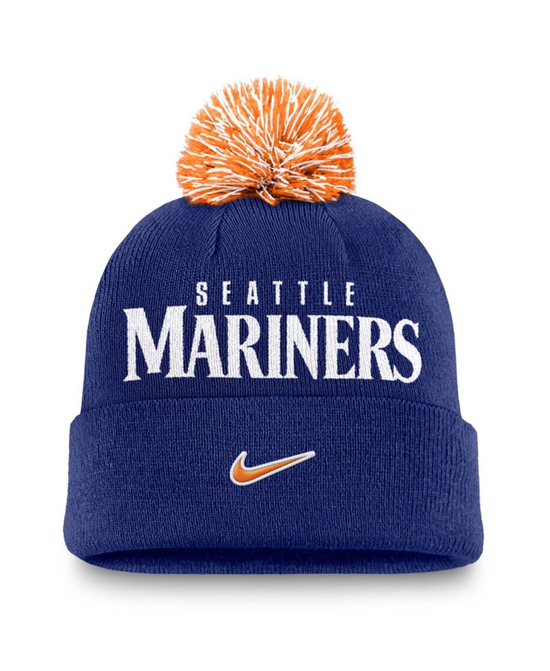Men's Royal Seattle Mariners Peak Cuffed Knit Hat with Pom